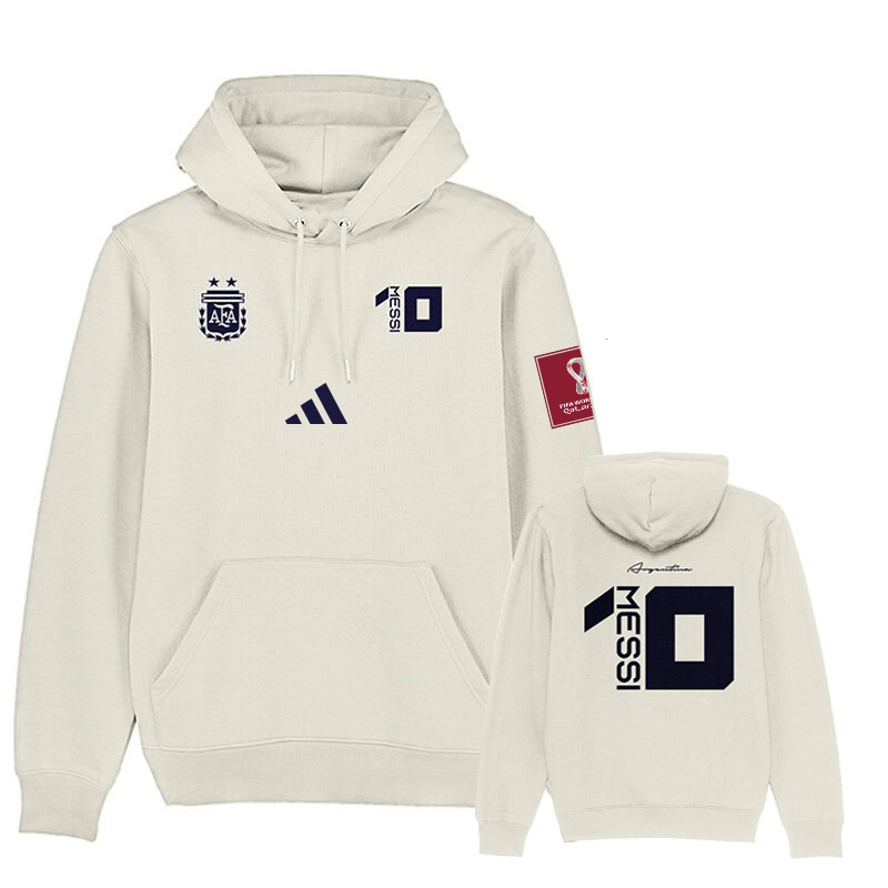 Men's Argentina #10 Messi White FIFA World Cup Soccer Hoodie